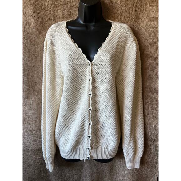 Vintage ecru button up cardigan sweater by Sheridan Square - Picture 1 of 11